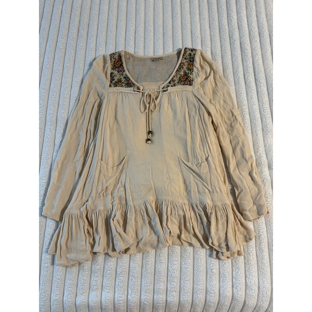 Anamá long sleeve tapestry boho blouse top women small beige boho cottage granny